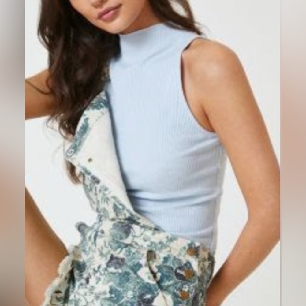 Maeve “Anthropologie” Blue-purple Ribbed Mock Neck Tank Top